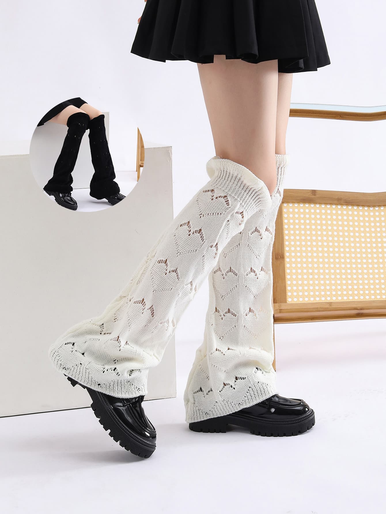 Fashion Hollow Heart Cute Lolita Japanese Style Flared Sock Cuffs Leg Warmer For Girls Women For Party Dancewear Daily
