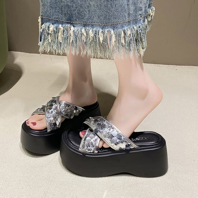 New Women's One Band Platform Wedge Slide Sandals, Versatile Fashion Thick Sole Outdoor Summer Slippers