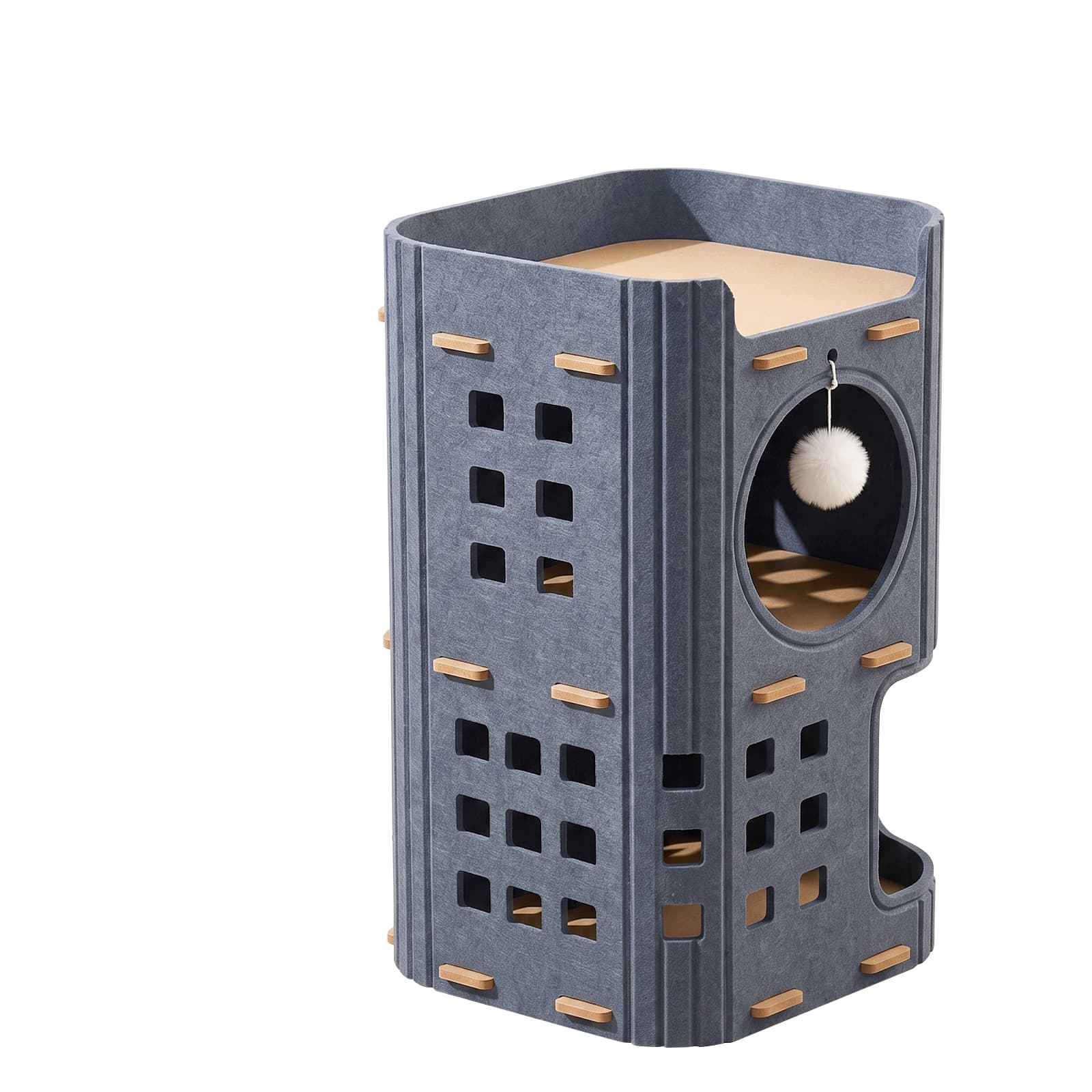 Hole-shaped Grey Two-story Pet House
