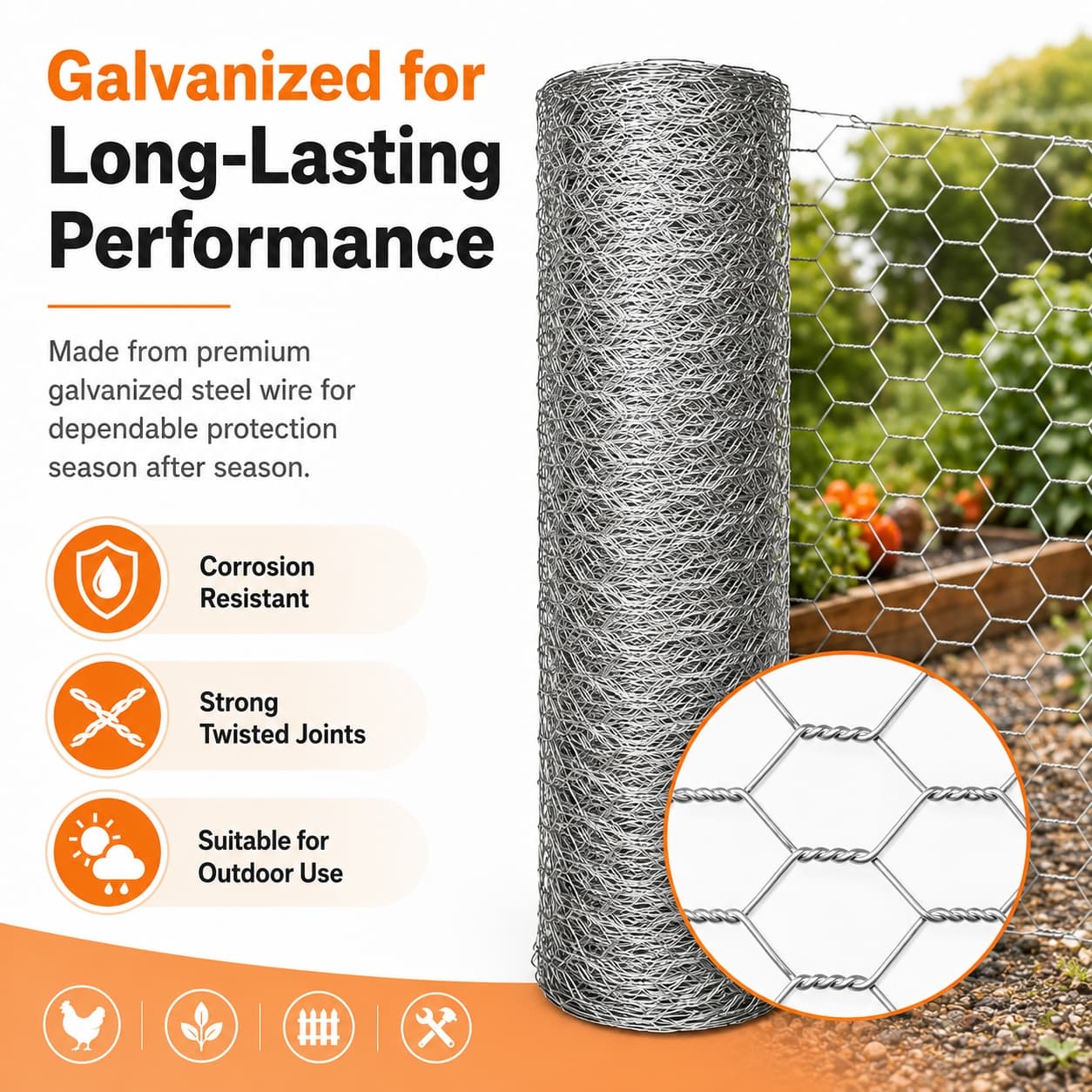 Anti-corrosion Hot-dip Galvanized Wire MeshPremium Chicken Wire Hexagonal Galvanized Mesh, Suitable For Chicken Coops, Rabbit Cages, And Fence Protection