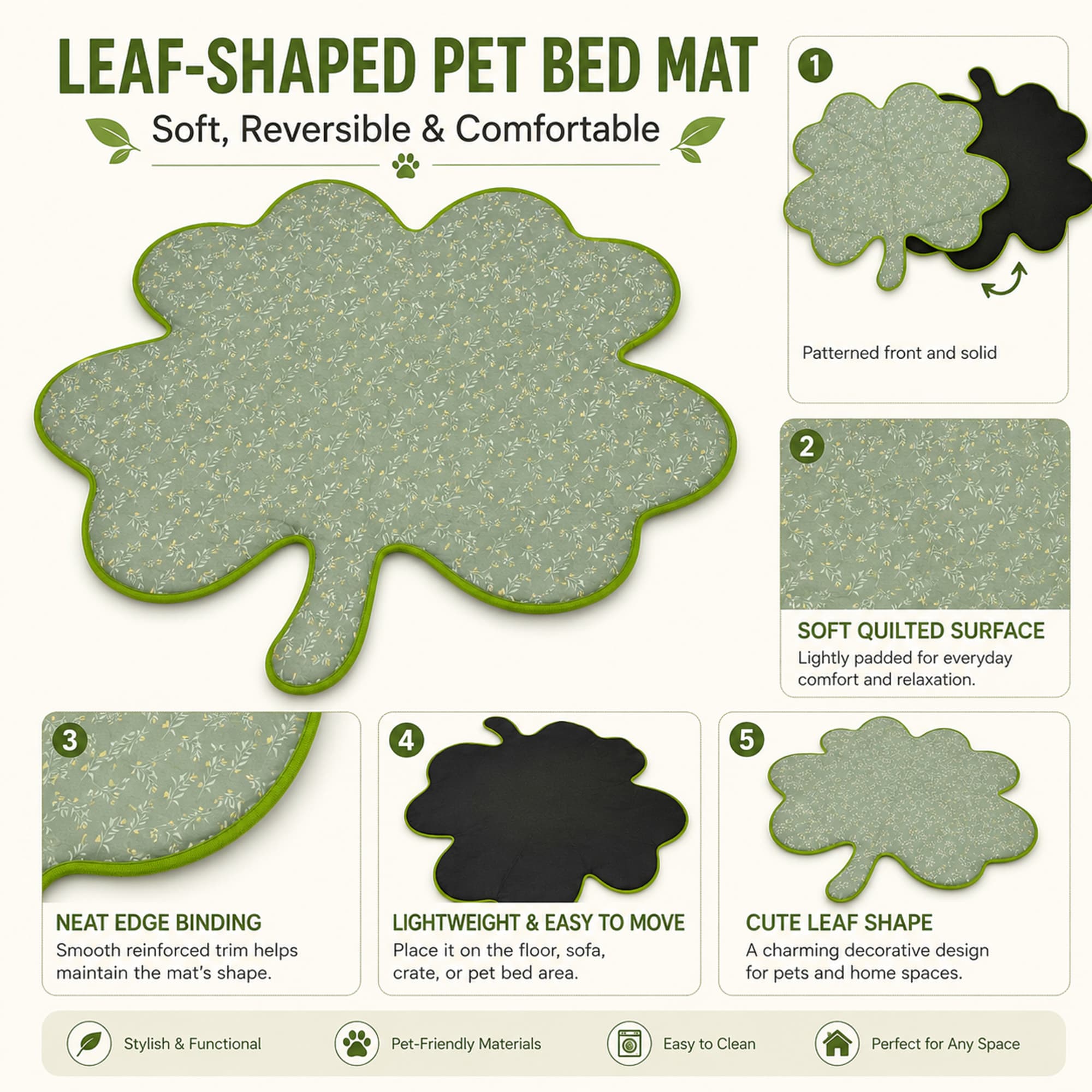 Cute Leaf Shaped Pet Mattress With Soft Plush Dog Sleeping Pad
