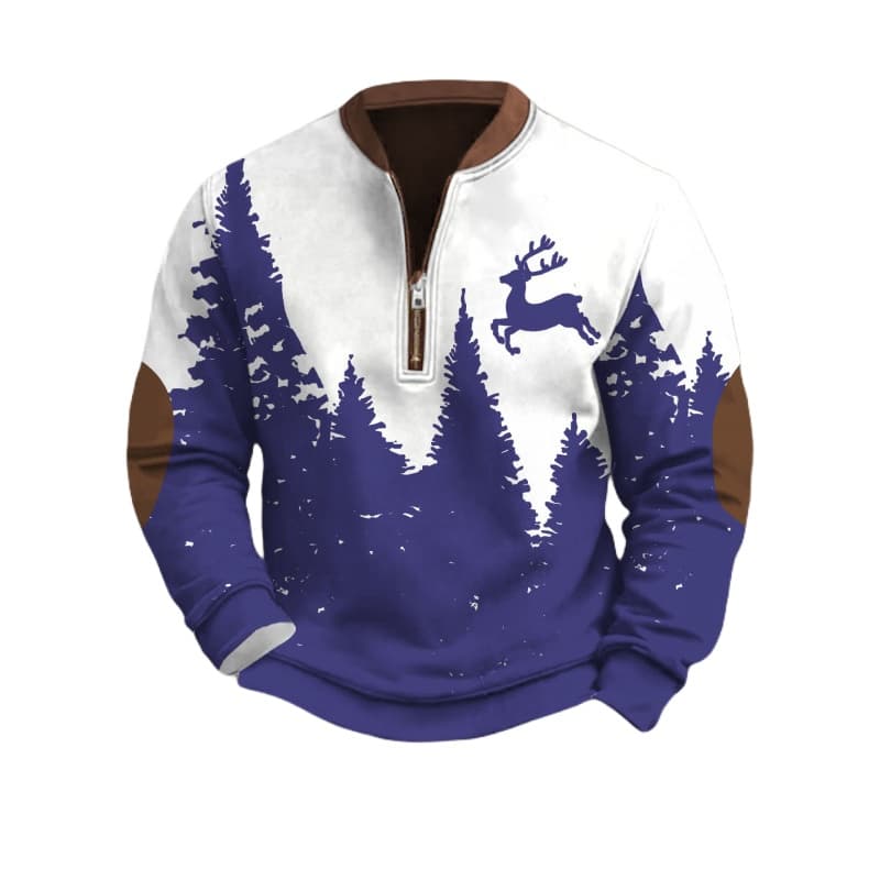 Cross Border European And American Zipper Hoodie Men's 3D Printed Men's Half Zipper Hoodie European And American Autumn And Winter Printed Hoodie