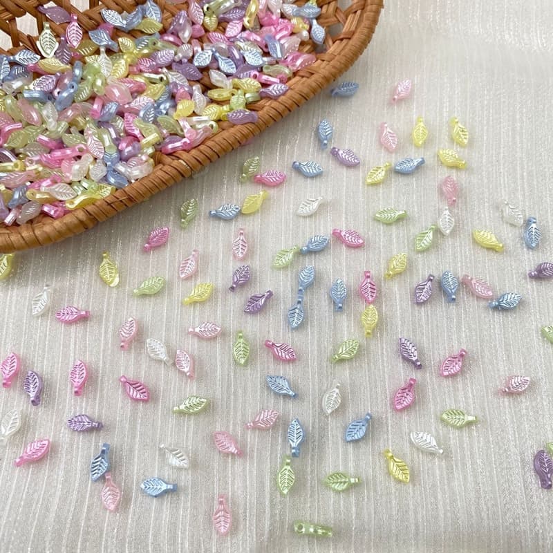 ABS Pearl Mini Leaf Charms, Pastel Iridescent Top-Hole Beads For DIY Hanfu Pendant Drops, Earrings & Jewelry Making.