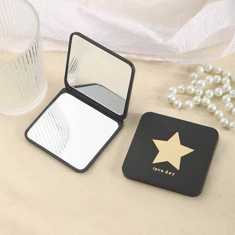 Black Compact Mirror, Hot Stamping Folding Mirror, Mini Portable Cosmetic Mirror, Student Pocket Double-sided DIY Makeup Mirror