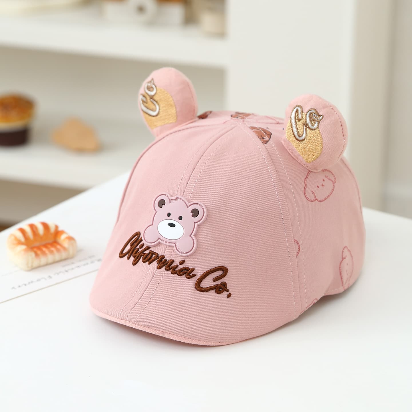 Children's Bear-shaped Ear-shaped Letter-shaped Three-dimensional Cartoon Teddy Bear Print Adjustable Casual Baseball Cap For Daily Play
