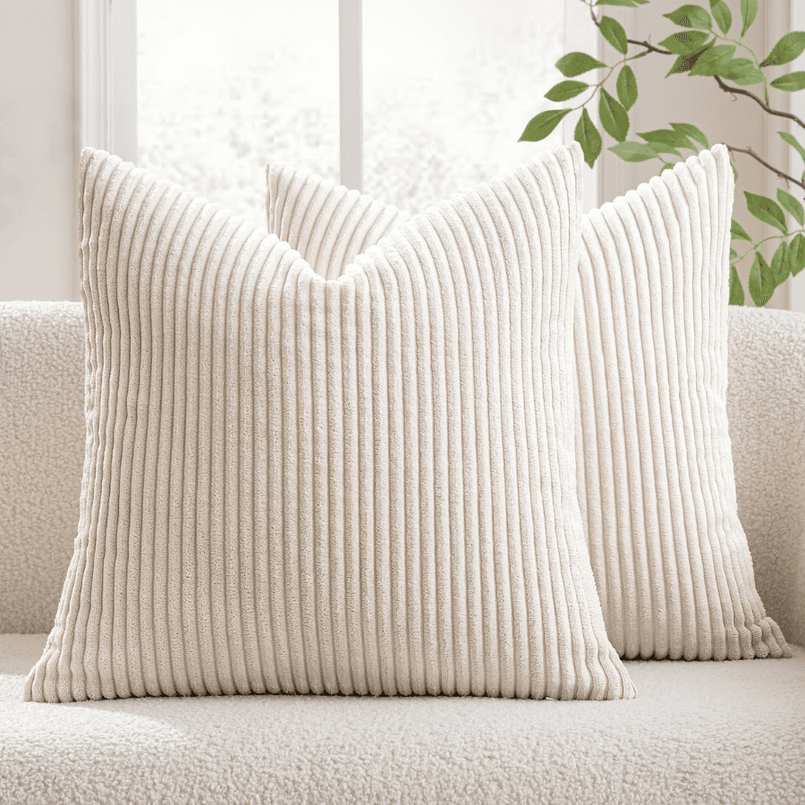 Decorative Corduroy Throw Pillow Covers Set Of 2 18x18 Cream White