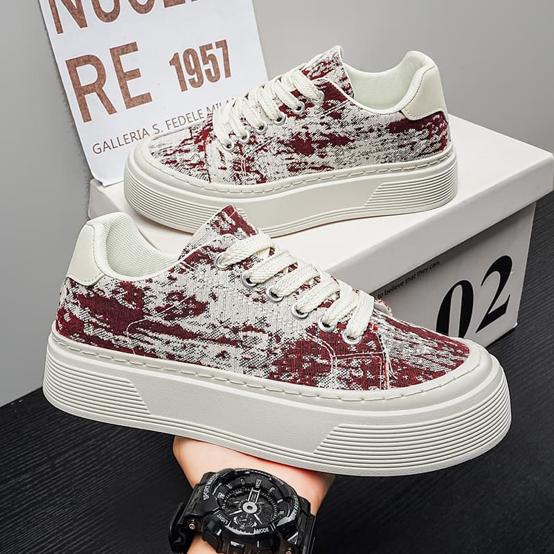 Luxury Trendy Brand Men's Shoes, Summer Fabric Breathable Canvas Sneakers, Versatile Platform Height Increasing Student Skate Shoes