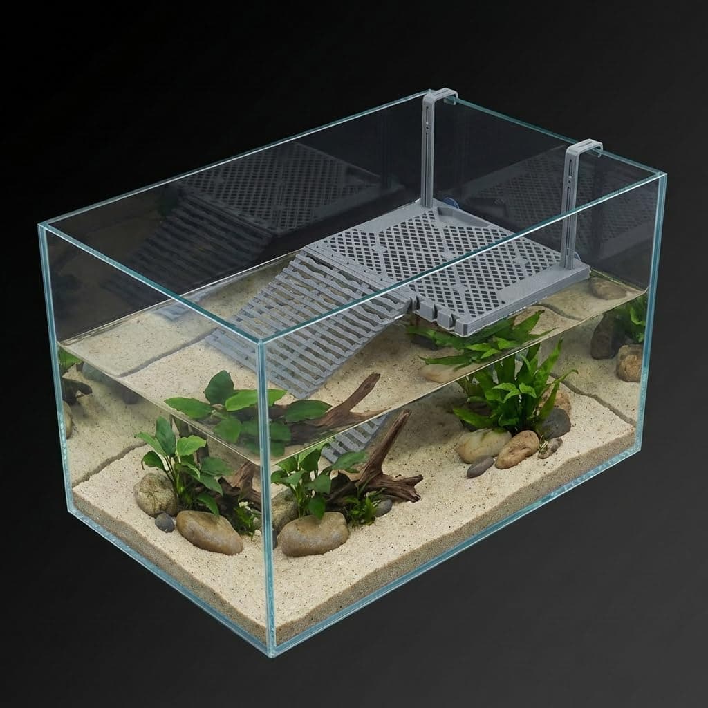Hanging Turtle Basking Platform With Built-in Food Tray, Zero Zip-Tied, Non-Slip Ramp Terrace, Resting Turtles Dock, For 25-75 Gallon Aquariums Frog Turtle Turtle Tank Accessories