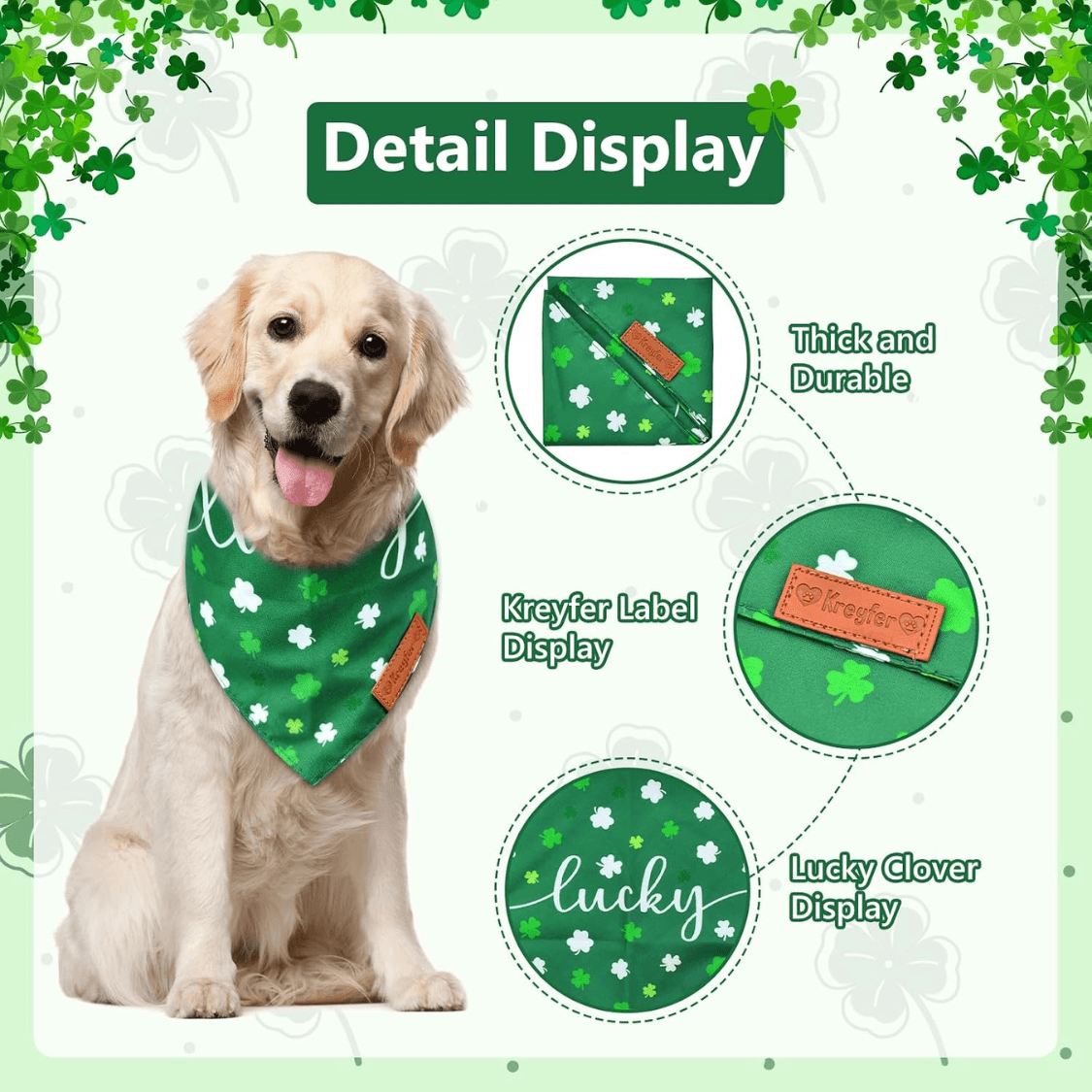 2 Pieces St. Patrick's Day Dog Bandanas, Double-Sided Reversible Triangle Scarf