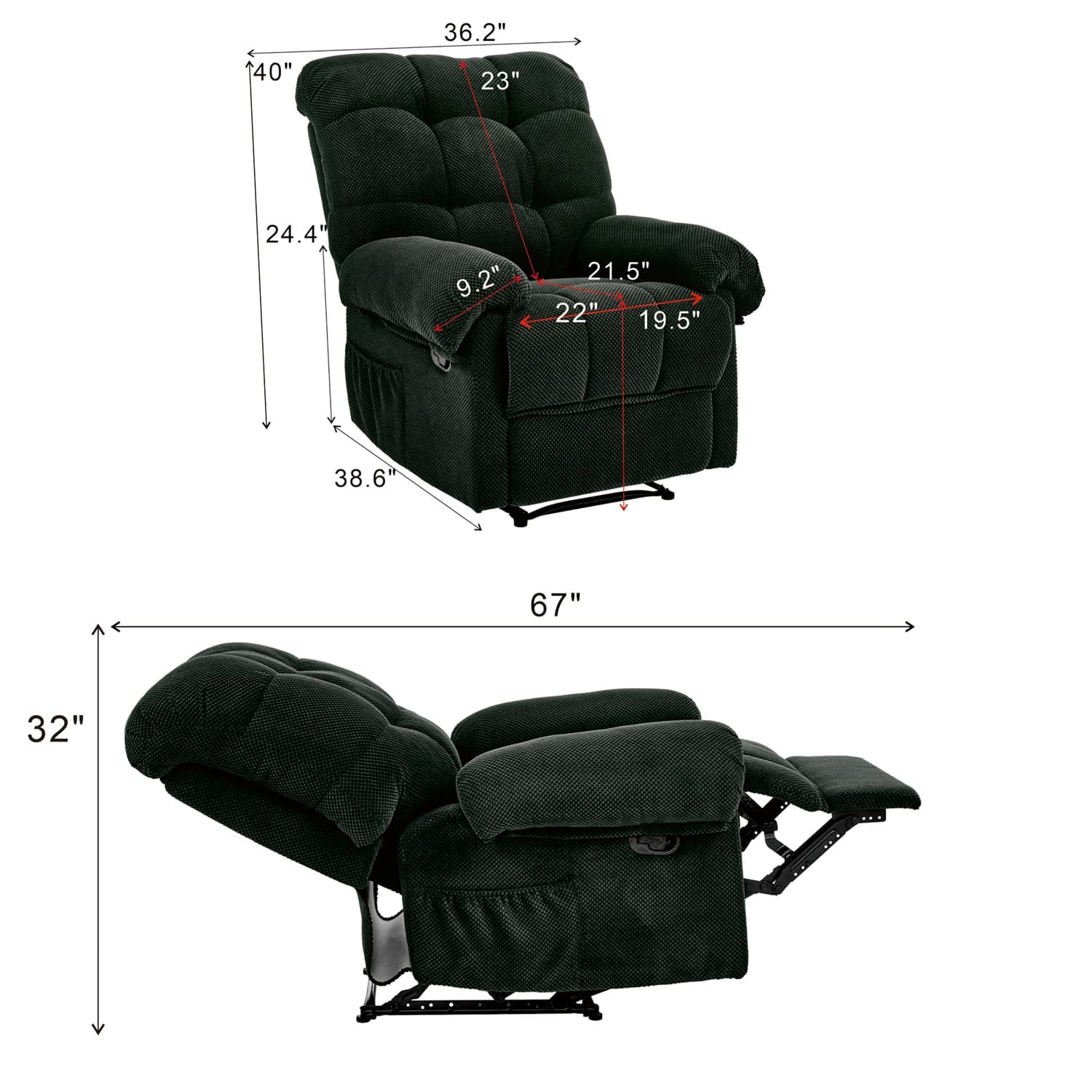 Fabric Recliner Chair With Adjustable Backrest And Footrest, Overstuffed Reclining Chair For Living Room, Cozy Lounge Chair For Bedroom, Reading And TV Watching, 350 Lbs Capacity, Camel