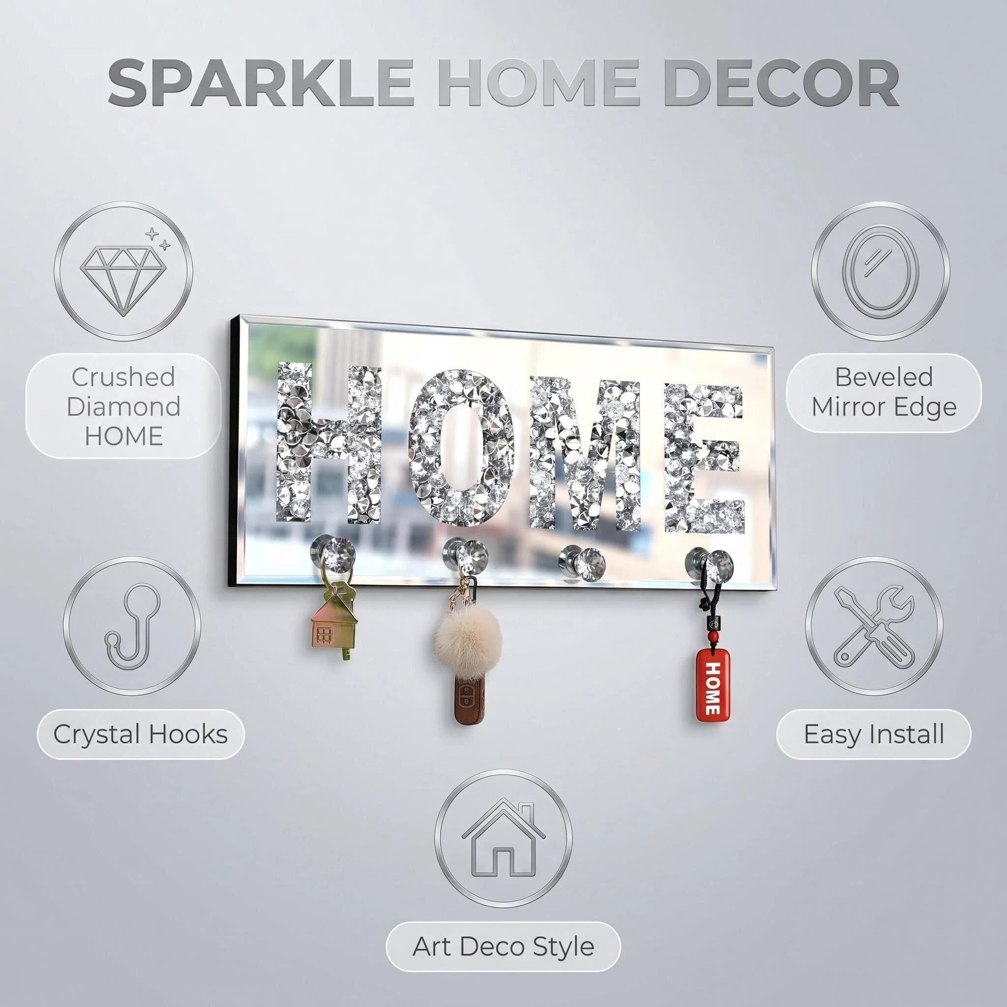 Crush Diamond Mirrored HOME Letter Plaque Sign For Wall Decor