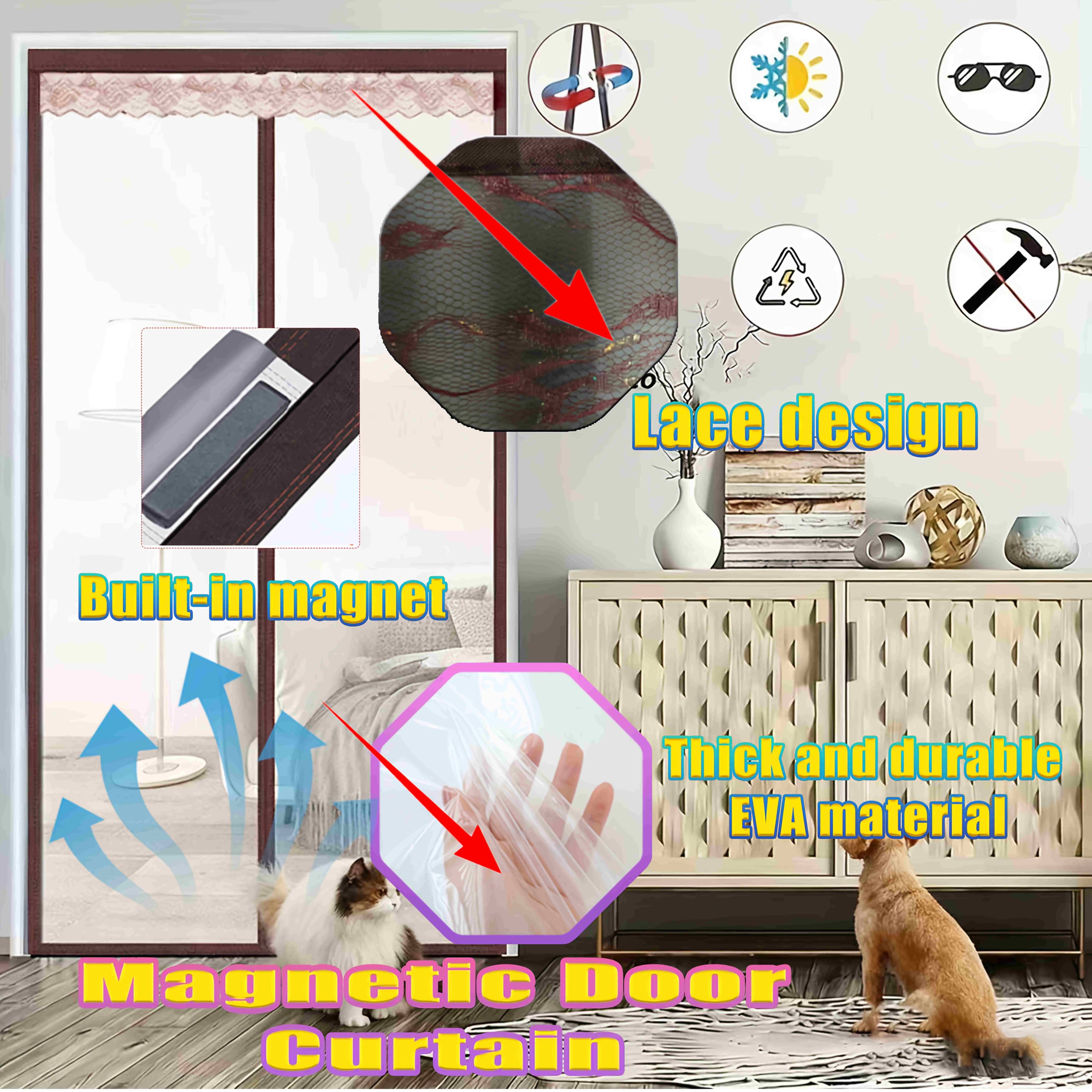 Summer Heat Insulation Magnetic EVA Door Curtain, Block High Temperature Keep Indoor Cool, Self Closing Windproof Energy Saving Anti Mosquito Screen Curtain For Household Indoor Door