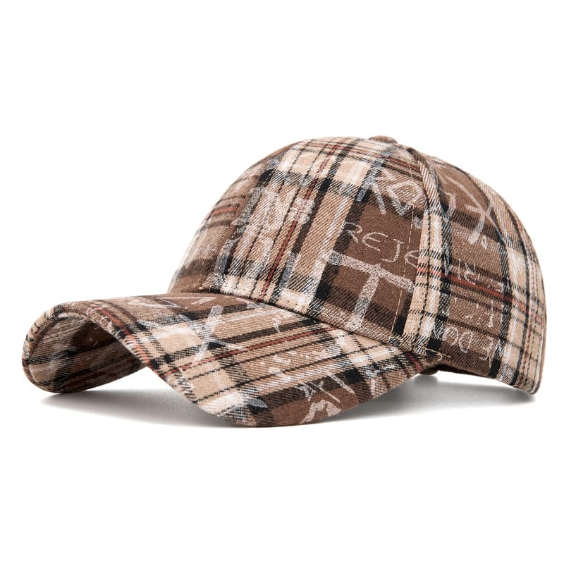Retro Checkered Lettering Graffiti Baseball Cap - Korean Version, Trendy And Fashionable, Versatile And Casual Hard-brimmed Baseball Cap