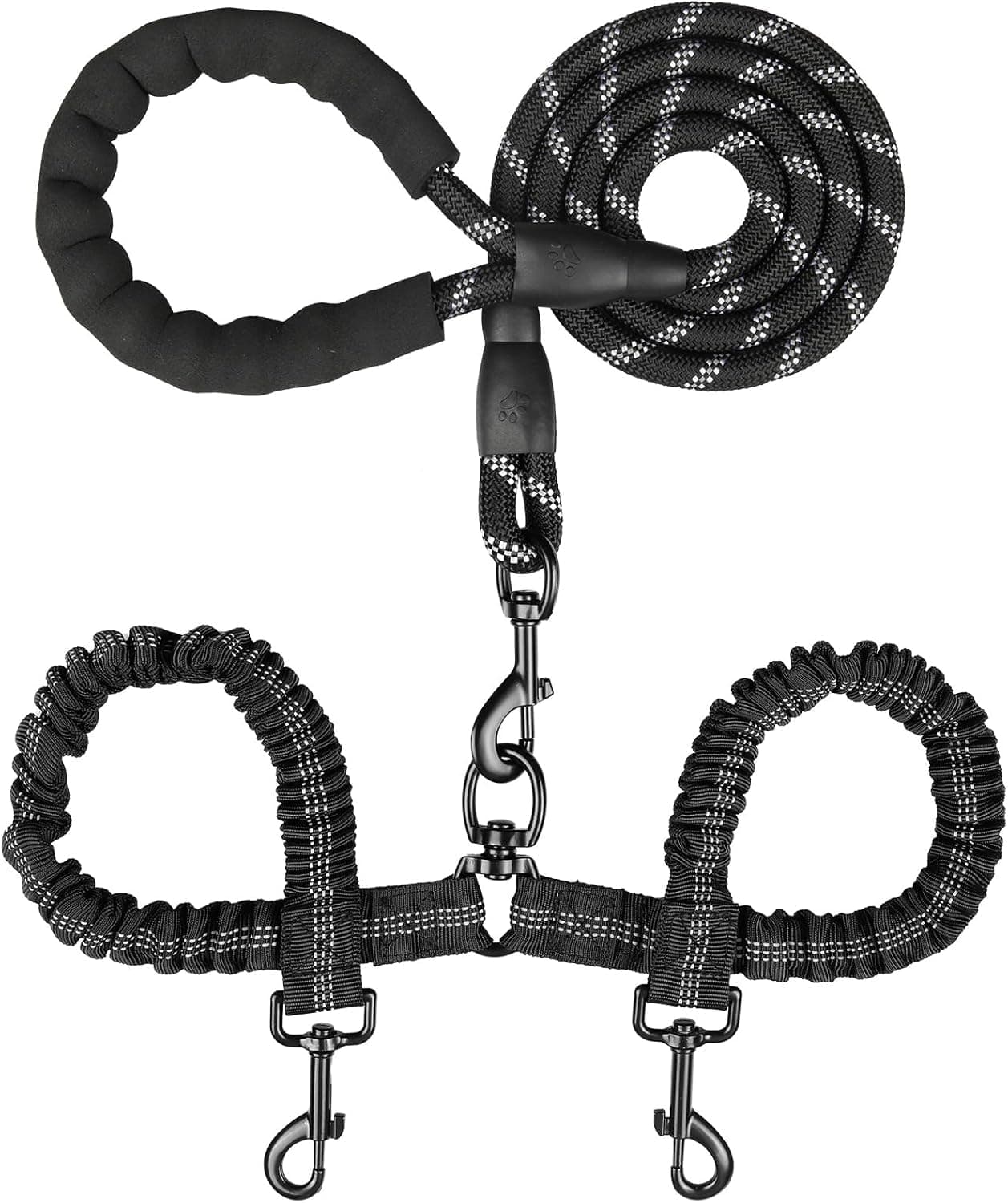 Double Dog Leash,No  Dual Leash,  Swivel  Free Bungee Walking Training For Medium Small Dogs, Shock Absorbing Bungee Reflective For Two Dogs
