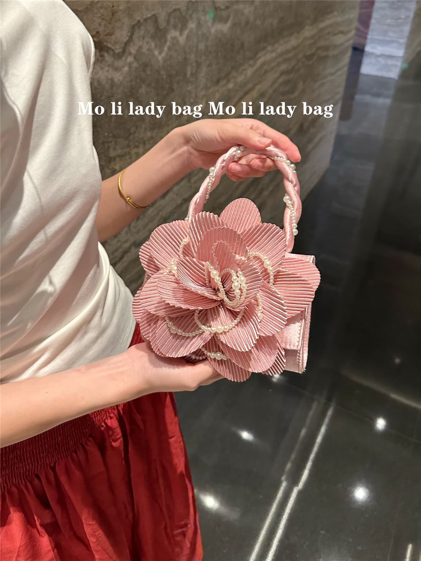 Women's Neo-Chinese Vintage Braided Pearl Qipao Crossbody Bag  3D Pink Rose Fairy Bag, Elegant Floral Purse For Women