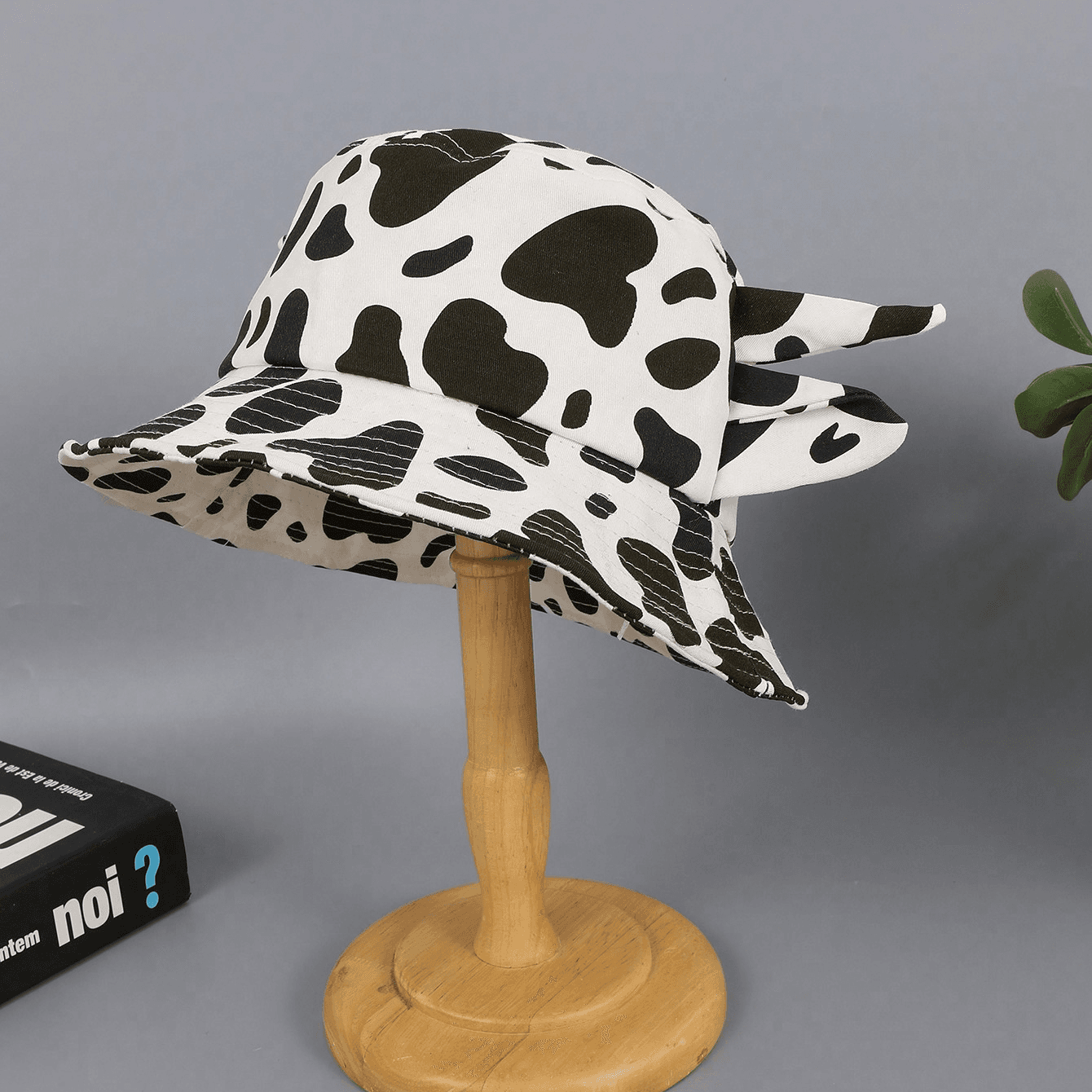 Cross-border Fashion Fun Horned-eared Cow-pattern Fisherman Hat With Foldable Design, Suitable For Outdoor Activities And Casual Wear. Cute And Adorable