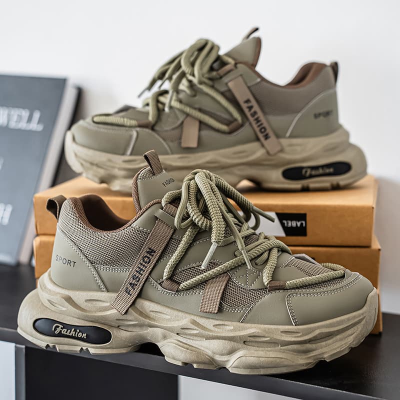Men's Autumn Sneakers, Chinese Trendy Hong Kong Retro Minimalist Chunky Dad Shoes, Versatile Casual Running Athletic Footwear