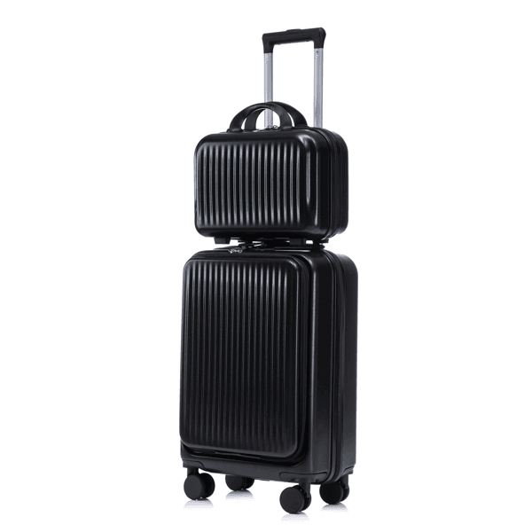 14inch 20inch 2 Pcs Set In ABS Spinner Wheel Luggage, With Combination Lock And Front Opening Design, 14inch Cosmetic Case Black