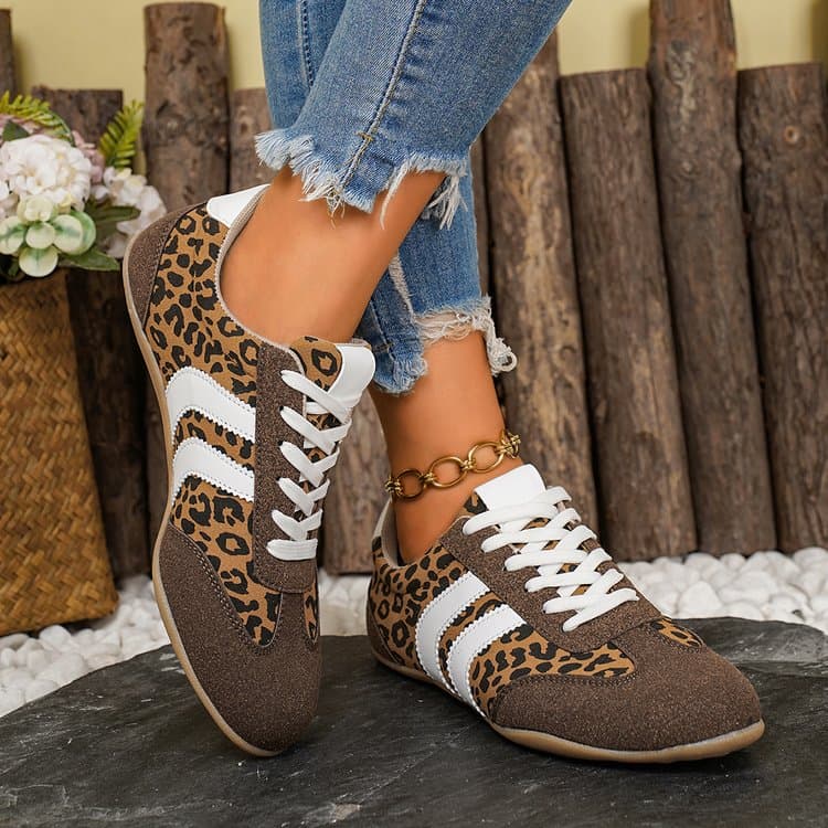 Cross Border Leopard Print Color Blocked German Training Shoes For Women, New Soft Soled Comfortable Casual Sports Board Shoes