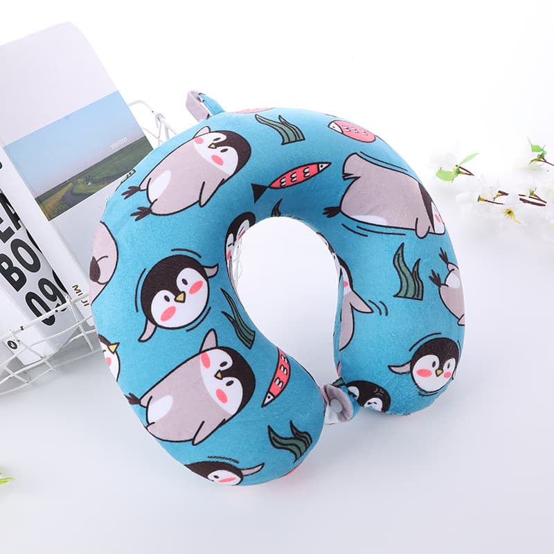 Cartoon Printed Memory Foam U Shaped Neck Pillow , Paris Tower   Lack Cat Penguin Travel Pillow For Airplane Car Office Nap