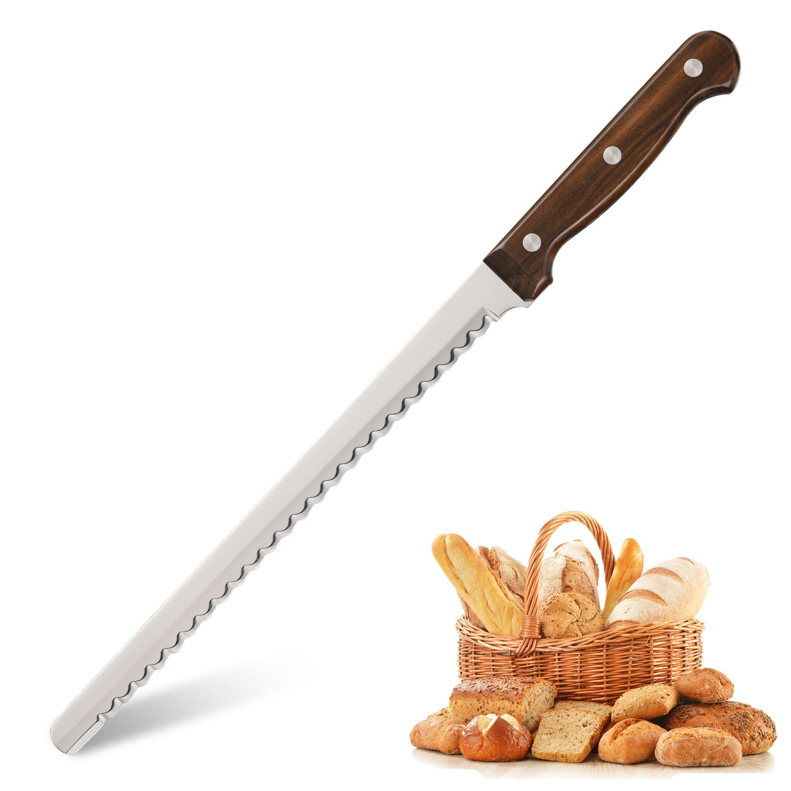 10 Inch Luxury Mirror Polish High Carbon Blade Kitchen Bread Knife With Wood Handle