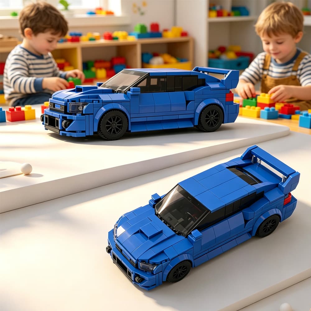 303PCS Blue JDM Rally Car Building Blocks, WRX STI Inspired Sports Sedan Toy With Rear Wing Kit For Kids 6 And Adults ,Collectible Drift Car Gift