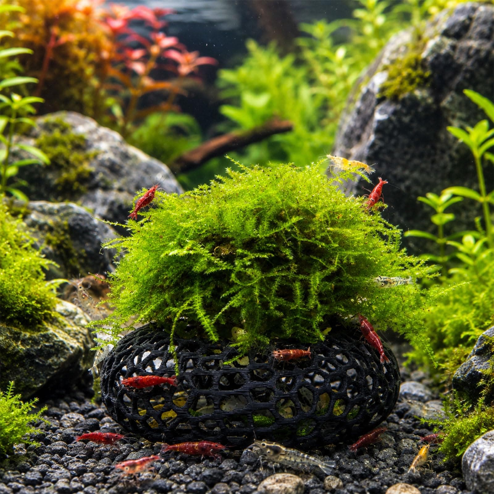Shrimp Cave For Moss & Plants, 2-Pack Aquarium Hide For Neocaridina, Cherry & Shrimp, Aquascape Decor For Ferns & Anubias, Black