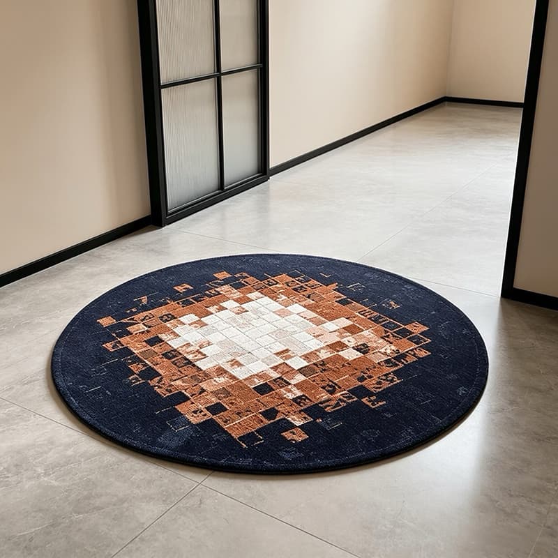 1pc Modern Ethnic Style Round Carpet, Distressed Mosaic Geometric Block Pattern, Suitable For Living Rooms And Bedrooms