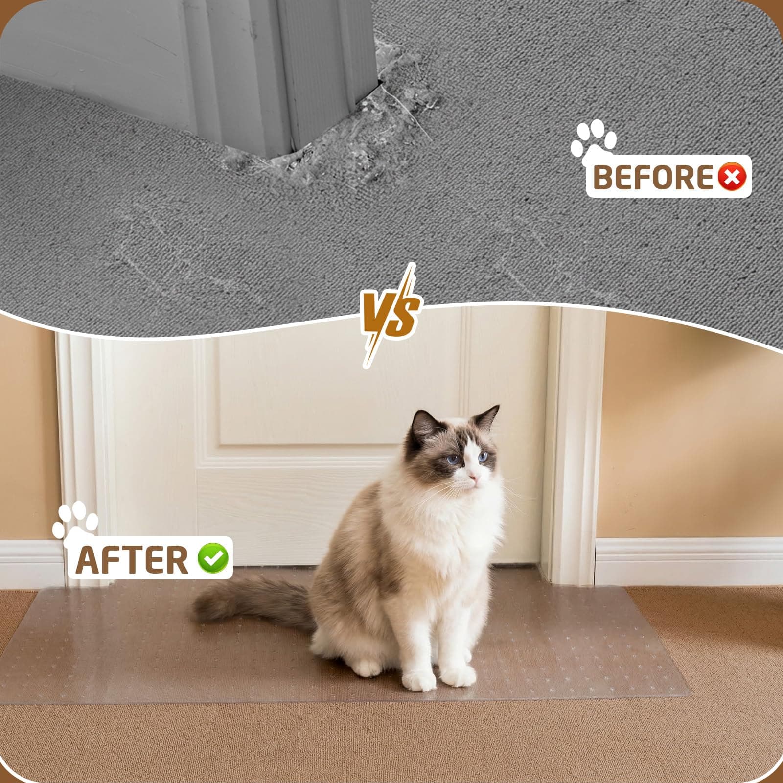 Carpet Protector, Clear PVC Doorway Mat For Cats & Dogs Heavy-duty Anti-scratch Threshold Guard, Non-slip, Easy-trim, Recyclable PVC, Fits 27.5in-35.9in Doors, Stops Pet Claw Damage