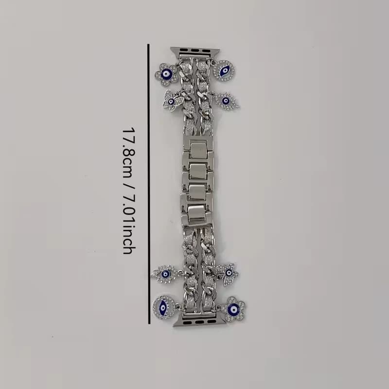 Denim Chain Metal Decorative Watch Band With Style Pendant  Devil Eye Design, ForApple Watch 11