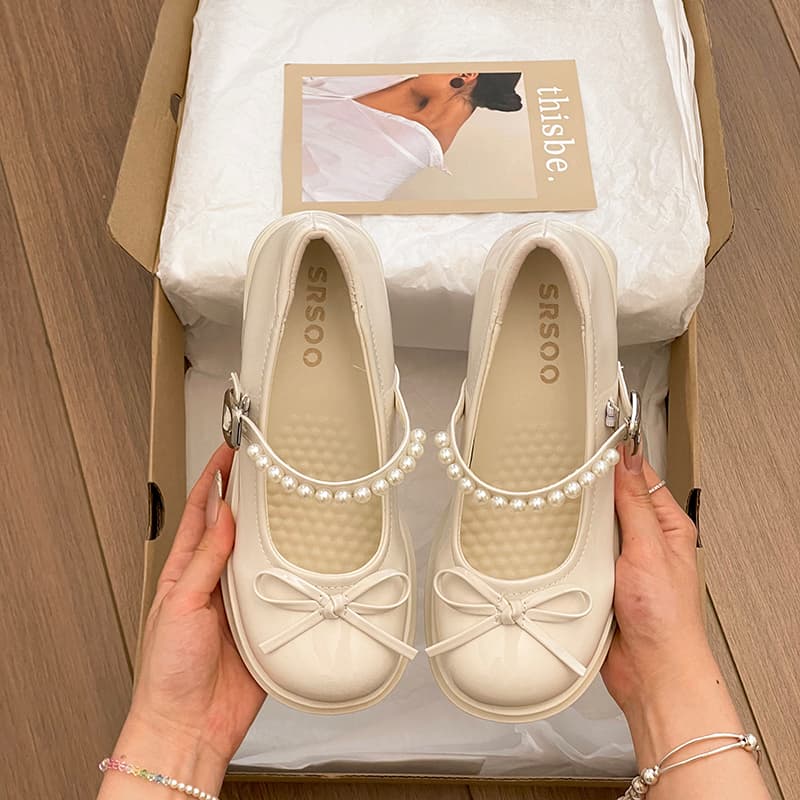Bow Platform New Arrival Spring Autumn High Heel Flats Women, French Style Leather Mary Jane Pearl Dress Shoes Pair With Skirts 2026