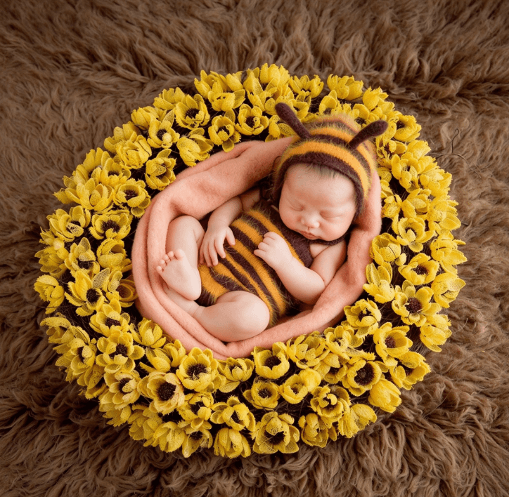 Hand Knit Newborn Bee Sweater Set, Baby Photo Prop Outfit For Studio Photoshoot