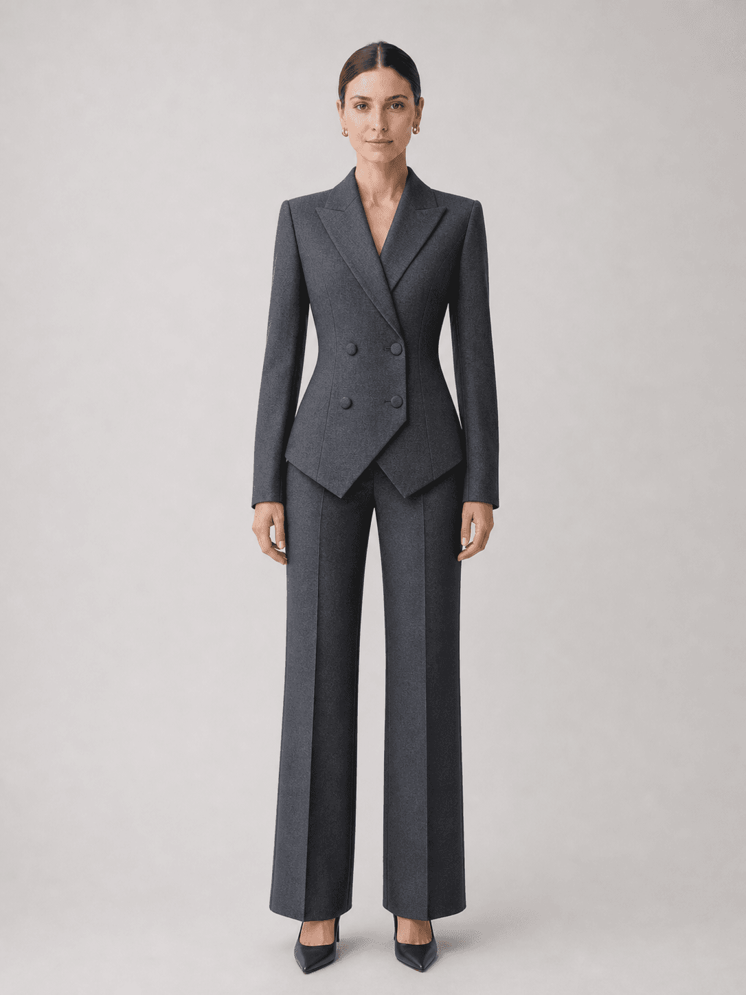 Dark Grey Tailored Double-Breasted Suit Two-Piece Set