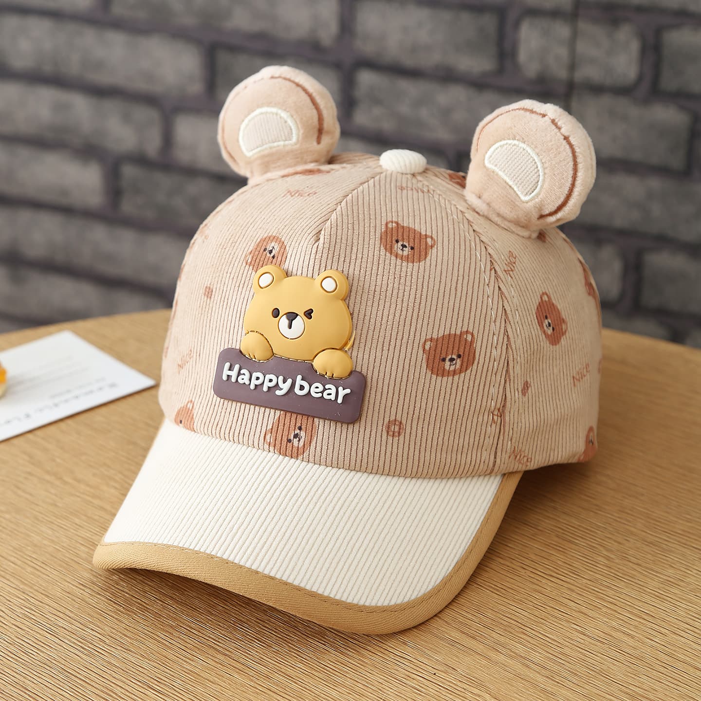 Fall Boys And Girls Patchwork 3D Bear Ears Full-Print Bear Head Baby Baseball Cap - Perfect For Shopping, Travel And Outings