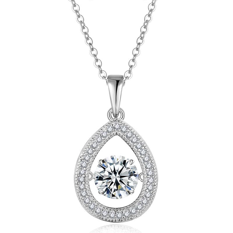 S925 Sterling Silver 1ct D Color VVS1 Moissanite Teardrop Necklace 45cm Platinum Plated Pave Halo GRA Certified Gift Box