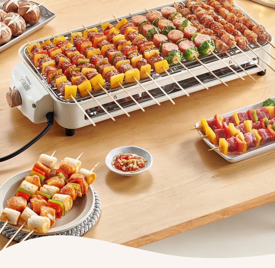 1500W Electric Barbecue Grill 2 In 1 Indoor BBQ Griddle Hot Plate Smokeless