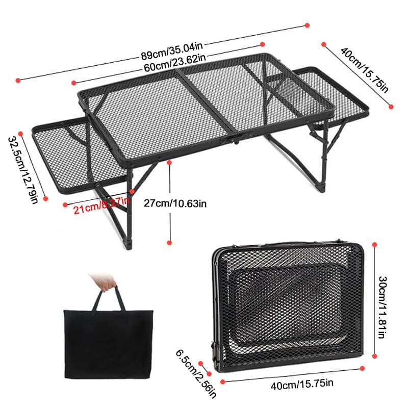 Portable Camping Table Folding Storage Outdoor Desk Mesh Top Height Extendable