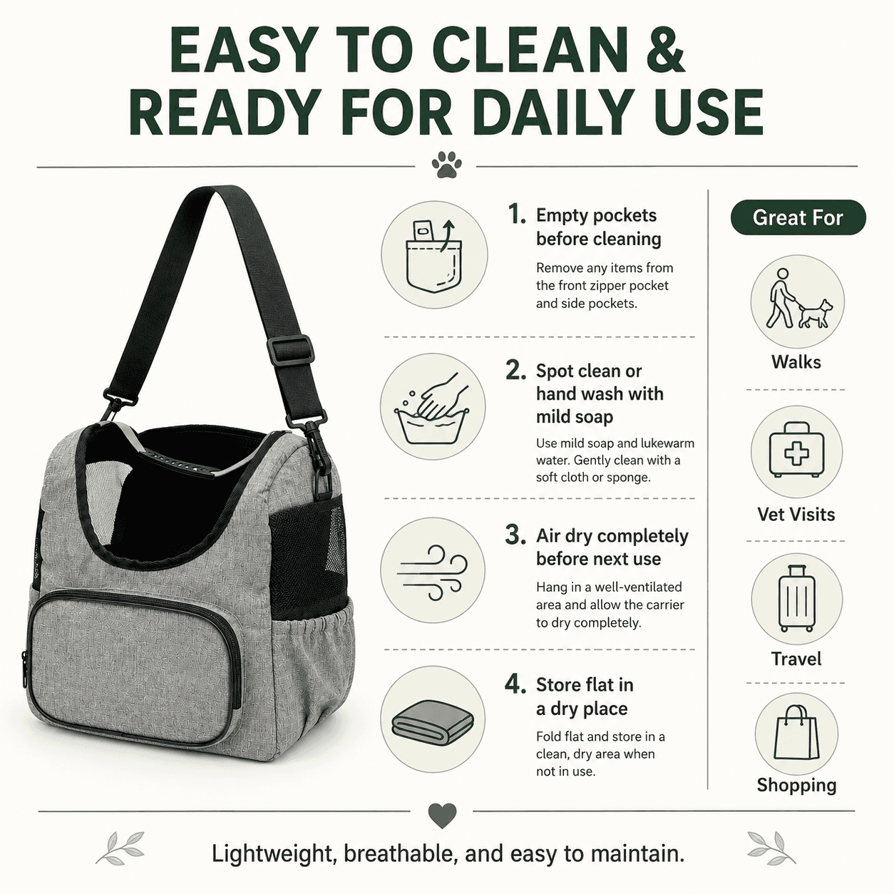 Pet Carrier Bag Dog Cat Shoulder Sling Backpack Breathable Travel Tote Safety Leash Buckle Large Capacity Adjustable Strap