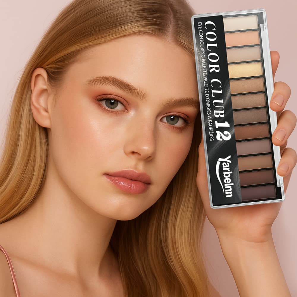 12 Shades Matte Dark Cement Smoky Eyeshadow Palette, Earth Tone Pearlescent Fine Glitter Cross-border Makeup, 14.16g