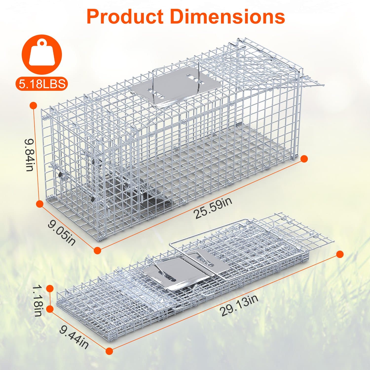 1Pc 25.59Inch Live Humane Animal Trap For Spring Summer Cage Heavy Duty Folding Catch And Release Rodent Cage For Rabbit Squirrel Possum Skunk Kitten Raccoon And More