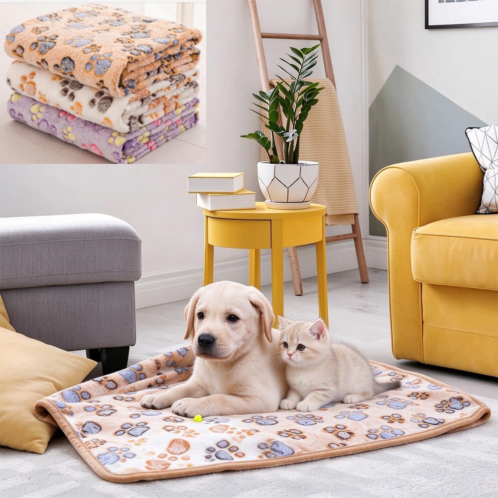 3 Pack Pet Blanket, Soft Plush Paw Print Dog Blanket Washable, Warm Fleece Cat Blanket For Large Medium Dogs, Sofa Couch Bed Cage Protector,23 X 16 In,30 X 20 In,41 X 31 In,47.2 X 39.3 In