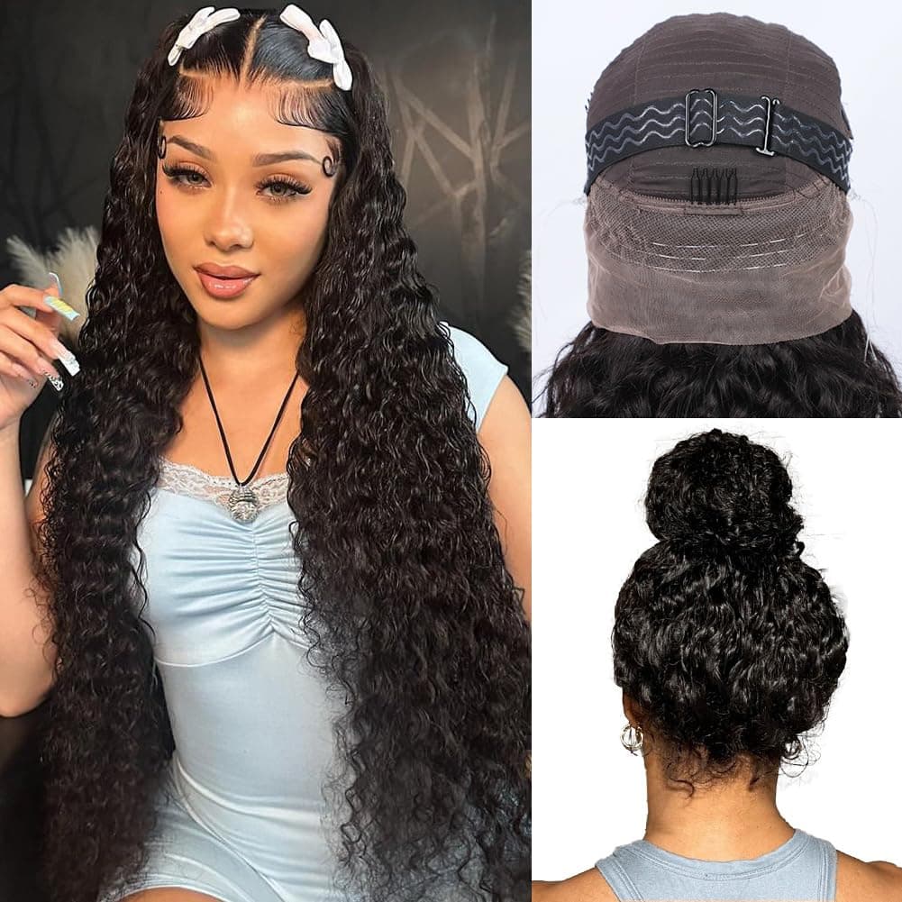 360 Lace Water Wave Human Hair Wig, Natural Color, Density