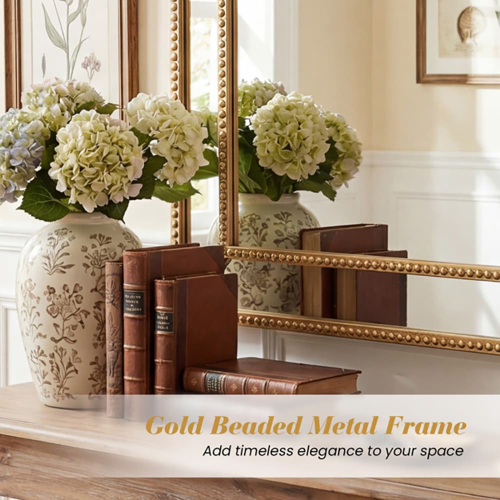 Gold Wall Mirror With Beaded Frame For Various Scenarios, Such As Living Rooms, Entryways, Etc