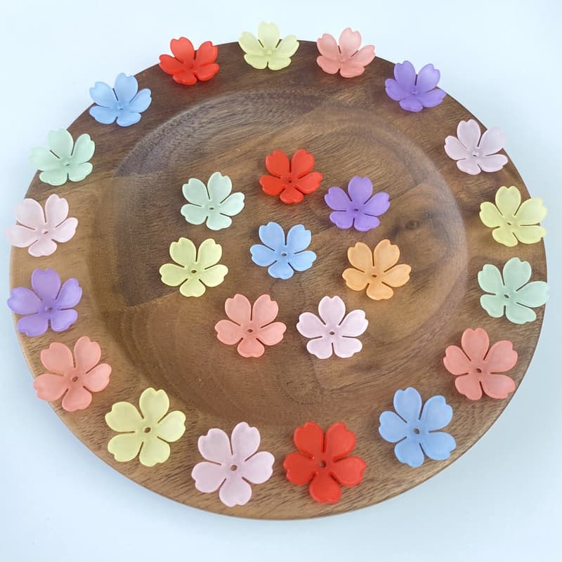 Matte Translucent 5-Petal Acrylic Blossom Bases, Smooth Chunky Center-Drilled Spacers For DIY Vintage Hair Sticks, Earrings & Pendant Crafts.