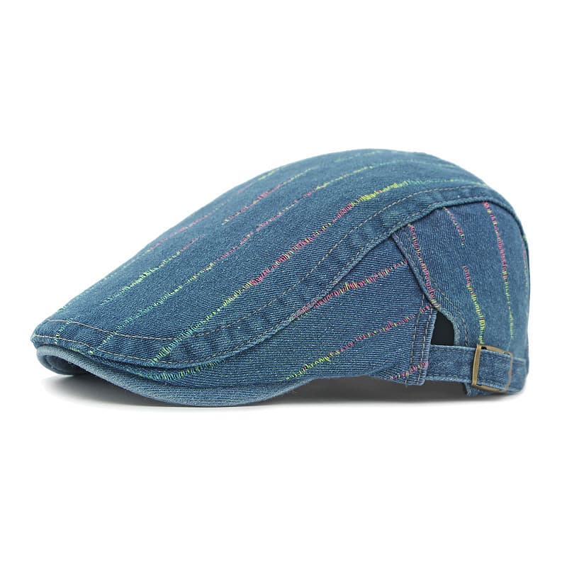 Men's And Women's Matching Bold Color Stripes Adjustable Beret With Washed And Weathered Fabric - A Vintage And Retro Style Headwear For Daily Outings To Show Off Your Gracefulness