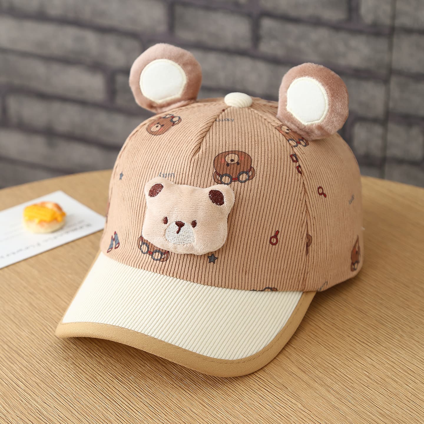 Winter And Autumn Boys' And Girls' Plush Bear Doll With Corduroy Fabric And Full-print Bear Head Children's Baseball Cap, Suitable For Outdoor Outings