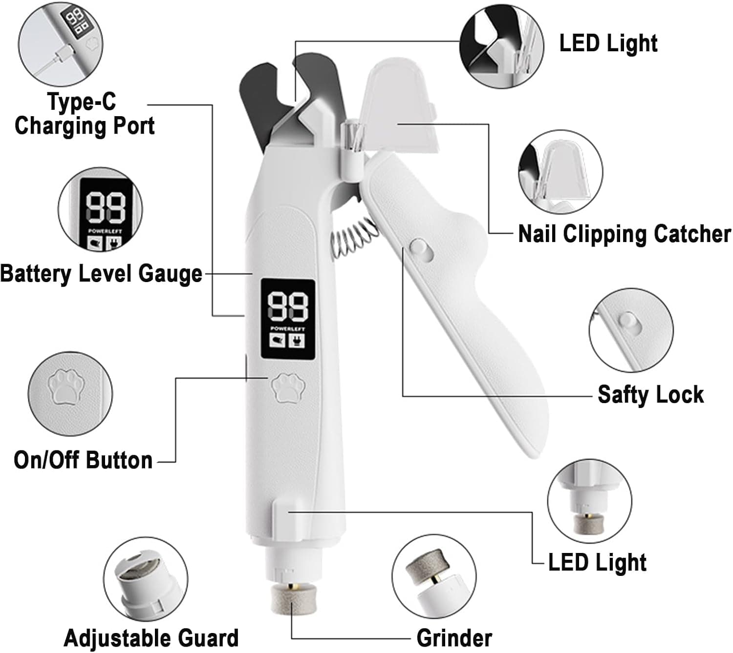 2-in-1 Led Light Cat Anti-blood Nail Grinder Dog Pet Nail Clipper Nail Clipper Animal Nail Clipper