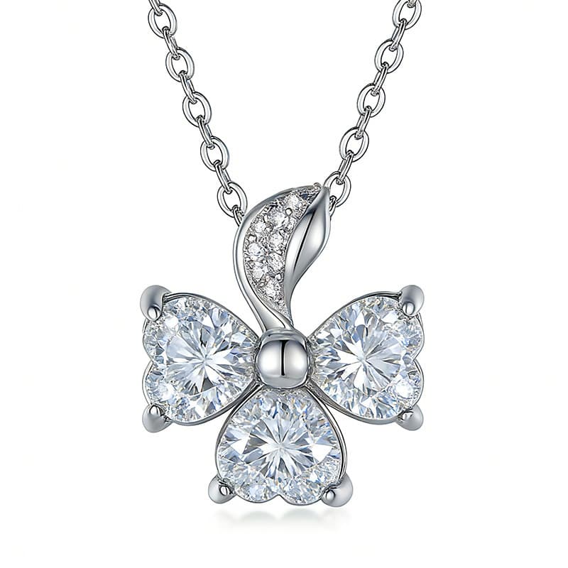 S925 Sterling Silver 3-Leaf Clover Moissanite Necklace 3pcs 6x6mm Heart Cut Stones GRA Certified 45cm Platinum Gold Plated Gift Box