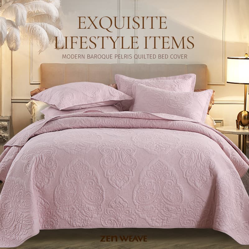 Modern Baroque Paisley Quilted Bed Cover Set Vintage  Embossed Quilt Cotton Fabric Shell  Cotton Filling Pillowcase Cut Separately Complete Pattern Soft Skin-Friendly Lightweight Reversible Bedspread