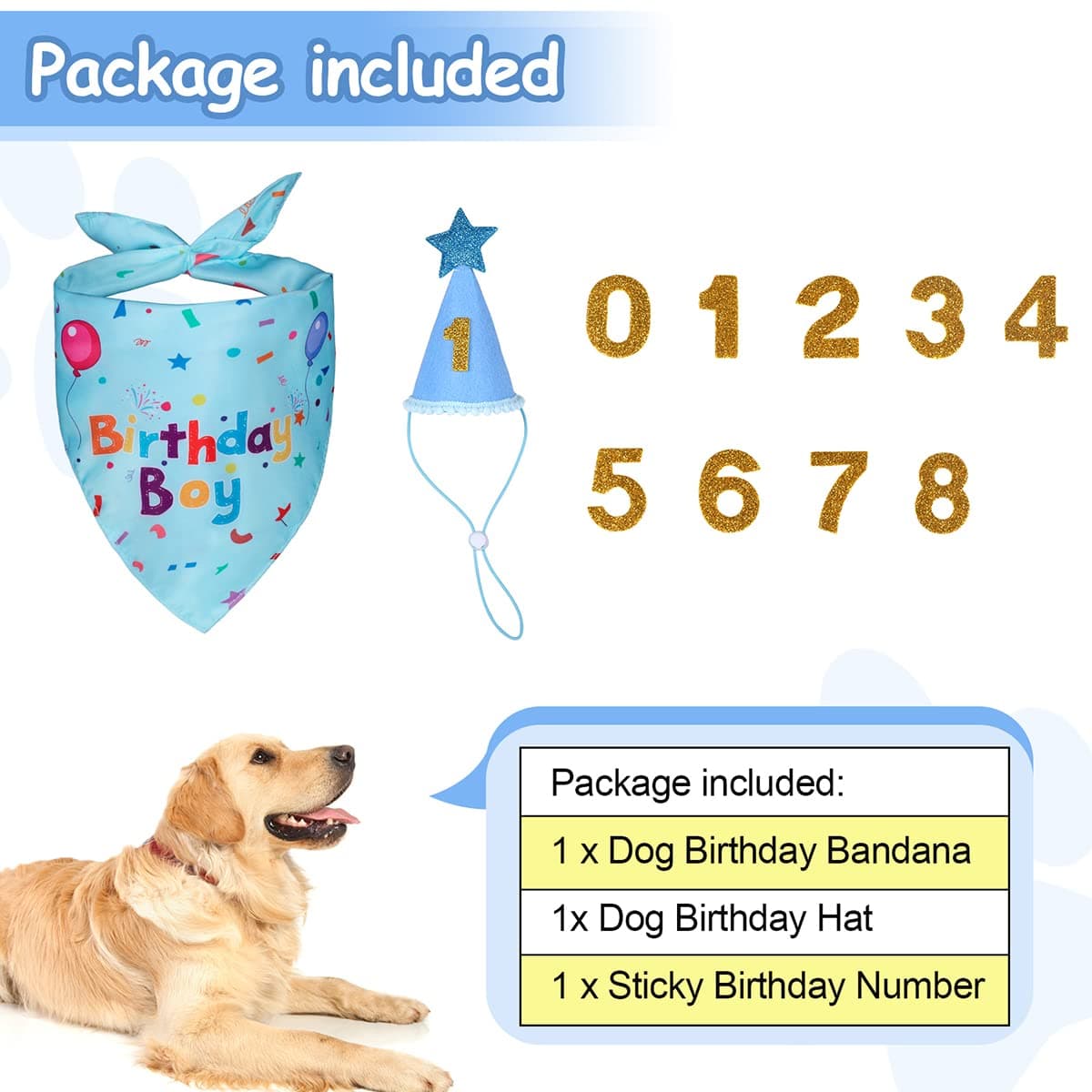 Dog Birthday Party Supplies,Dog Birthday Bandana,Dog Birthday Hat  Dog Birthday Decorations,Dog Boy Girl Birthday Party Hat With Numbers For Large Medium Small Dogs Pet,Soft,Breathable
